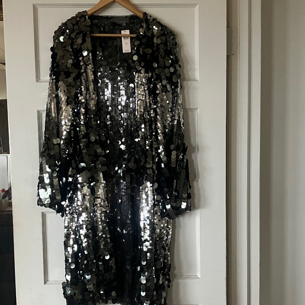 Black & Silver Sequin Women's Coat